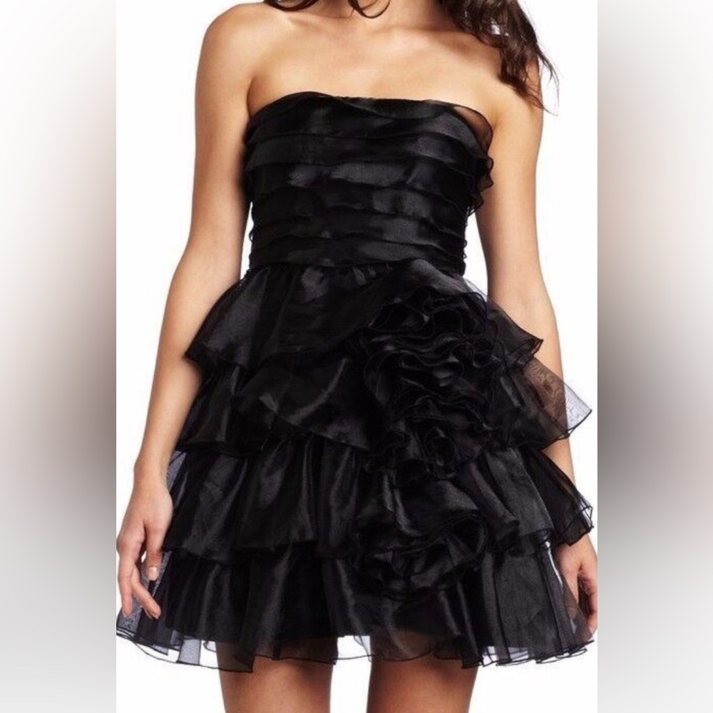 Jessica Simpson Black Ruffle Strapless Mini Dress